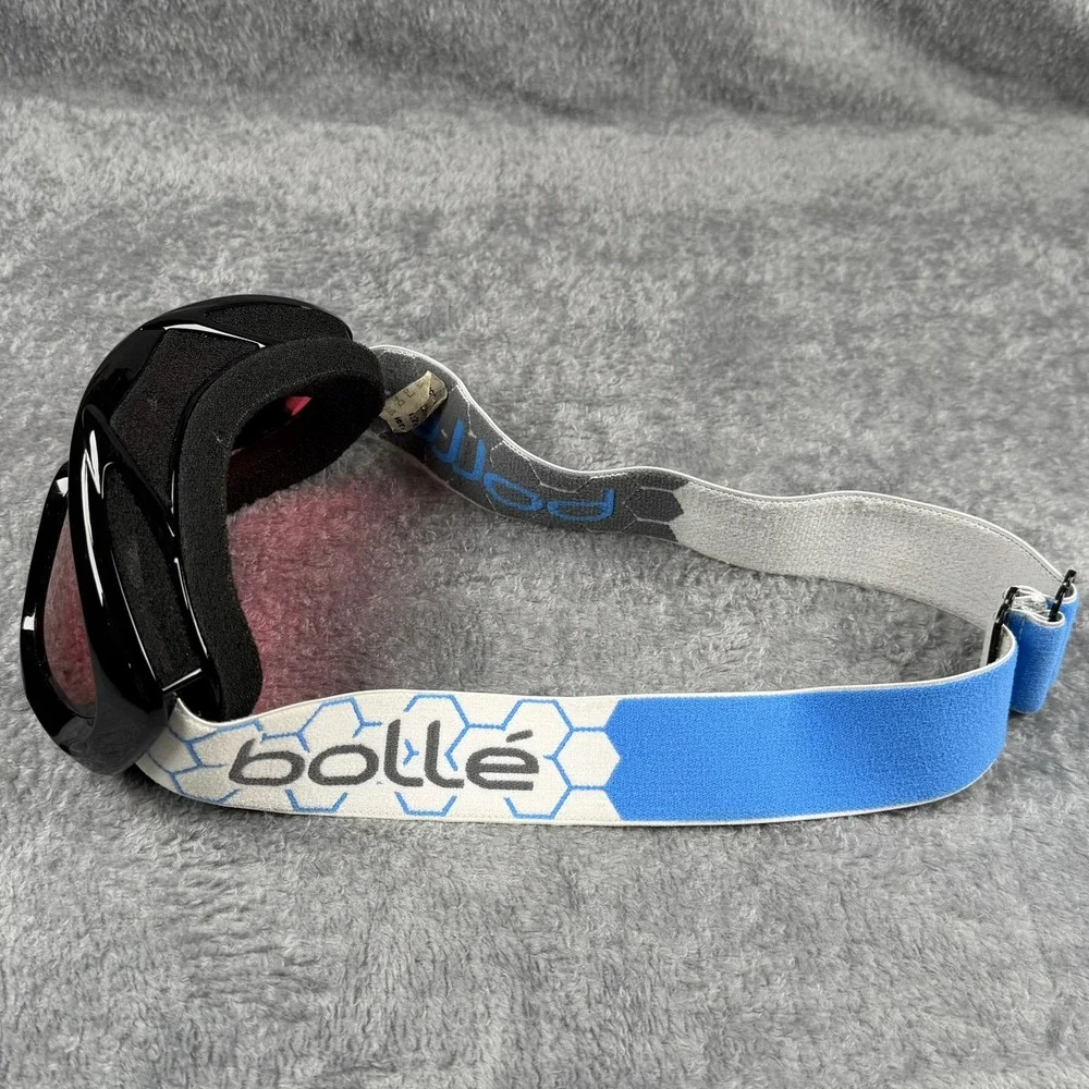 Bolle‎ Ski Snowboard Goggles Black Frame Red Lens Blue White Hexagon Strap